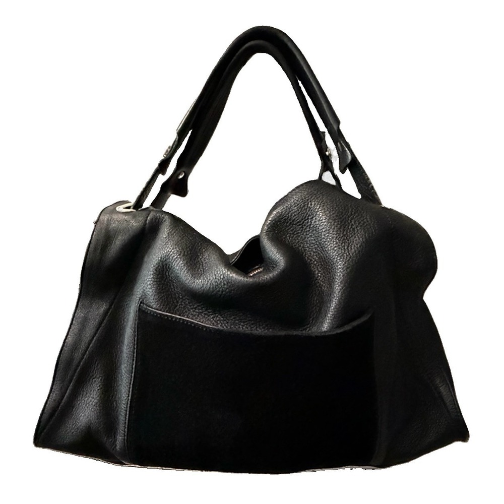 SANDRO Paris Amance Black Leather Luxury Handbag Old Money Minimalist Italy - Picture 2 of 16